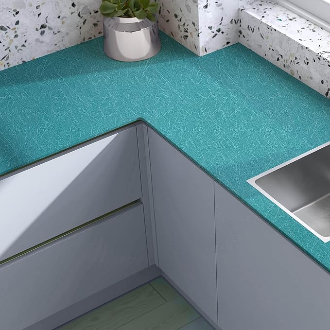 Teal Peel and Stick Self Adhesive Wallpaper - Removable Waterproof Bathroom Countertop Contact Paper 15.7