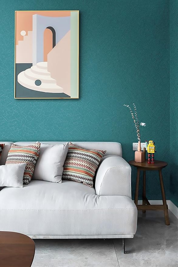 Safiyya Wallpaper Teal Silk Contact Paper Textured Wallpaper Peel and Stick Modern Removable Wall Paper Silk Decorative Self Adhesive Vinyl Rolls 118