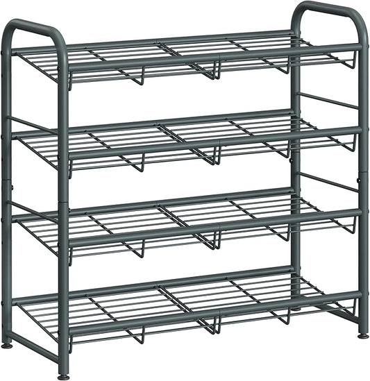SONGMICS Shoe Rack, 4 Tier Shoe Organizer for Closet, Holds up to 16 Pairs of Shoes, Shoe Rack for Front Door Entrance, Metal Shoe Shelf with Adjustable Tilt Angle, for Entryway, Garage, Grey
