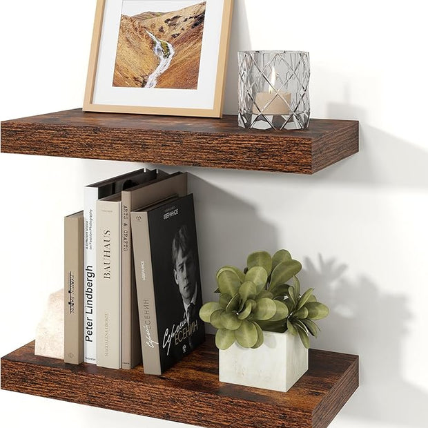 Floating Shelves for Wall, 7.9" Deep Wall Mounted Wood Shelves for Bathroom, Bedroom, Living Room, Kitchen, Hanging Shelf for Books/Storage/Room Decor (Brown, 16")