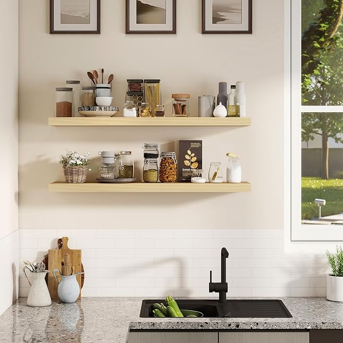 Fun Memories Rustic Real Wood Floating Shelves, 8 Inch Deep Floating Shelf Wall Mounted, 36