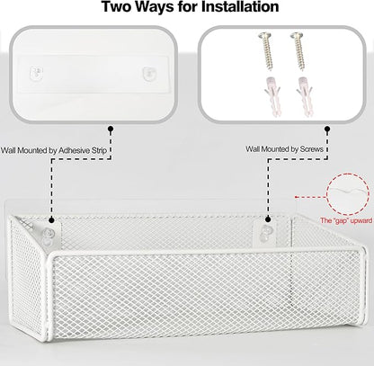 Bathroom Shelf Over Toilet Storage Basket,Toilet Beside Floating Shelf Mesh Metal Wall Mounted Shelves for Home Organization & Decor Essentials,Kitchen/Living Room Shelves (White)