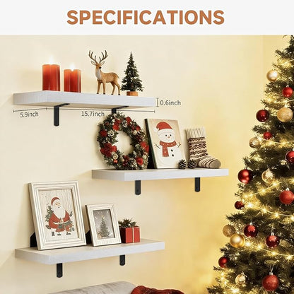 LifetimeWarranty Wall Shelves With Brackets, NOT Floating Easy Install 15.7Inch Solid Wood Shelf 3PCS, Modern Storage Display Shelves for Books Plants Frames, Ledge Shelf for Bathroom Bedroom Kitchen