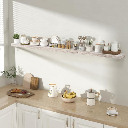 72 Inch Floating Shelves for Wall 1 Pack, 72" Wall Shelves for Books, Storage, Decor, Wall Mounted Floating Shelf with Invisible Brackets for Kitchen, Living Room, Rustic