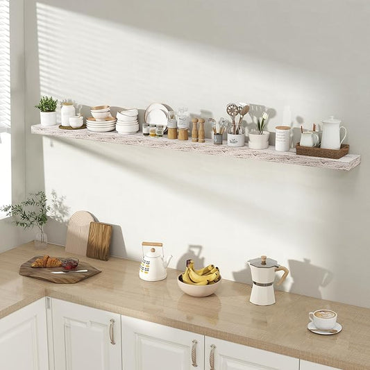 72 Inch Floating Shelves for Wall 1 Pack, 72" Wall Shelves for Books, Storage, Decor, Wall Mounted Floating Shelf with Invisible Brackets for Kitchen, Living Room, Rustic