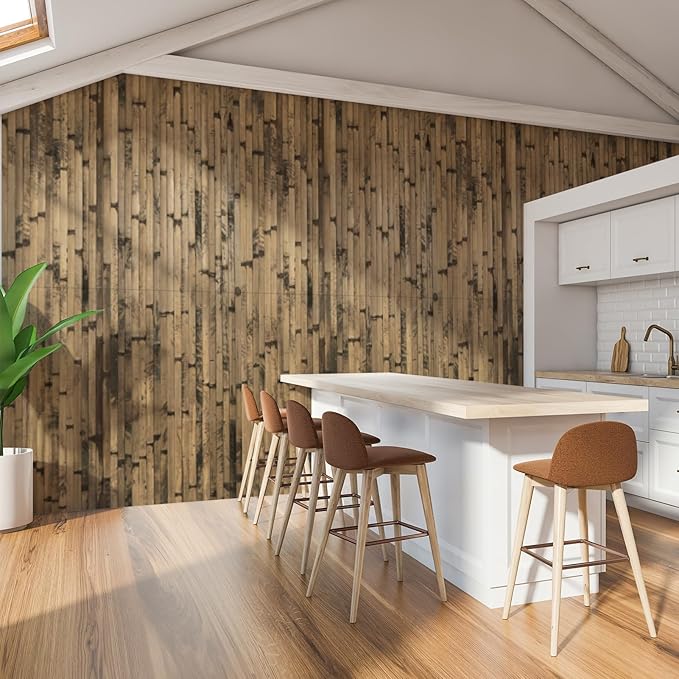 Art3d Natural Bamboo Wall Panel for Interior Wall Decor, Renewable Pole Wrap Wainscoting Paneling for Wall Ceiling Furniture Cabinet Office, 48 x 96 Inch - Dark Burned
