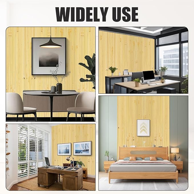 FONUNO Bamboo Wall Panel for Interior Decoration Bamboo Pole Wrap Roll Natural Wainscoting Paneling Decorative Wall Slat Covering for Living Room, Bedroom, Office (12 Inch x 96 Inch, Natural)