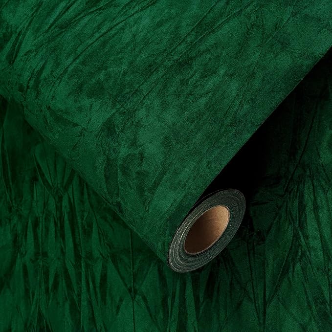 YENHOME Velvet Wallpaper Green Wallpaper for Bedroom 17.7"X393" Dark Green Wall Paper Stick and Peel Vintage Self Adhesive Velvet Flocking Liner Felt Contact Paper for Cabinets and Drawers Classroom