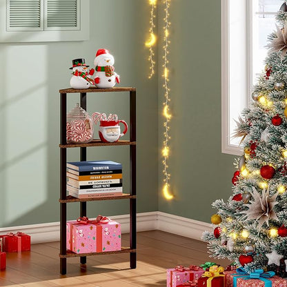 TUTOTAK Corner Shelf, 4-Tier Corner Bookshelf for Small Space, Narrow Display Corner Shelf Stand with Storage Rack, for Living Room, Bedroom, Rustic Brown BS05BB004