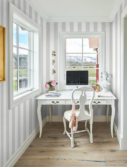 Guvana 17.7"x118" Grey and White Wallpaper Striped Peel and Stick Wallpaper Gray Self-Adhesive Contact Paper Modern Removable Wall Paper for Bedroom Wall Covering