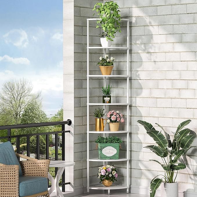 7 Tier Corner Shelf Stand Kitchen Organizer with Metal Frame for Organization & Storage Corner Shelves Kitchen Decor Accessories Marble White 64.7