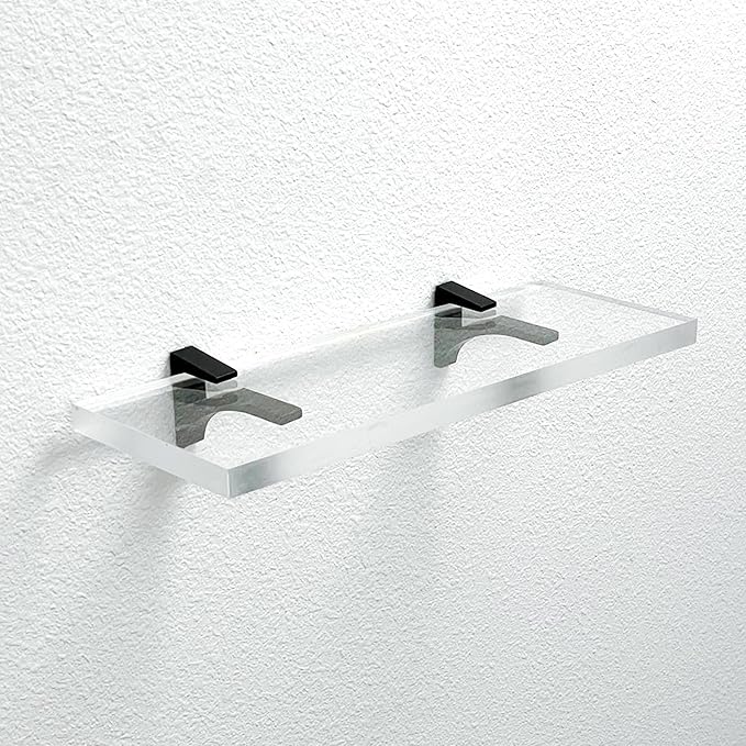 Clear Acrylic Shelves for Wall Storage, 6" W X 36" L, 3/4" Thick Wall Mounted Floating Shelves for Bedroom, Living Room, Bathroom, Kitchen -‎Easy Installation with Screws and Black Finish Brackets