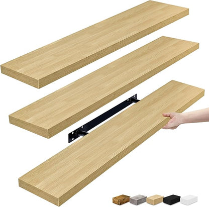 Sorbus Floating Shelves for Wall - 35 Inch Long Bathroom Shelves, Wall Decor for Bedroom, Kitchen, Living Room & Book Storage - Mounted Floating Shelf with Invisible Brackets (Maple Wood, 3 Pack)
