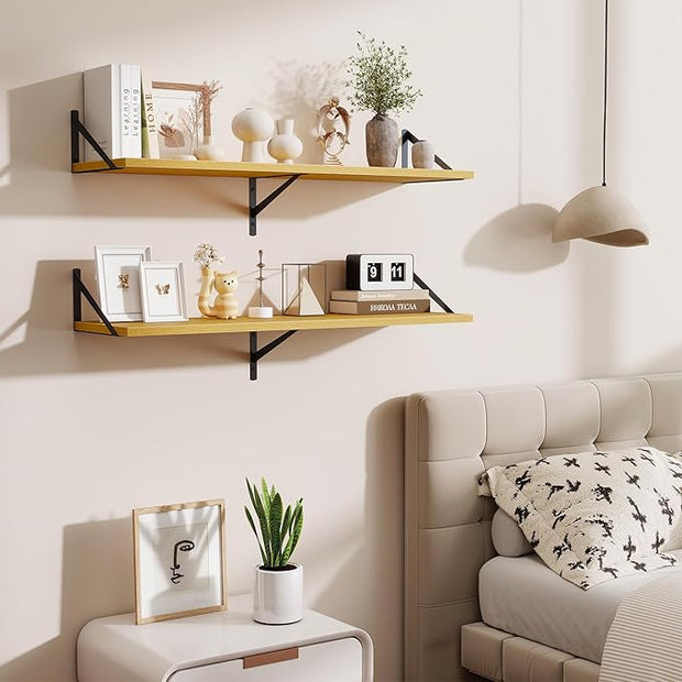 Floating Shelves for Wall,40" Wall Mounted Shelves Set of 2,Long Wood Floating Shelves,Hanging Wide Display & Storage Shelf with Metal Brackets for Bathroom,Bedroom,Kitchen,Living Room,Oak