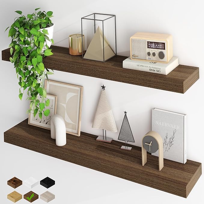 Fun Memories Floating Shelves for Wall, 40Inch Floating Shelves Set of 2, Hanging Shelf with Invisible Brackets, Wood Shelves for Living Room, Bedroom, Kitchen, Walnut