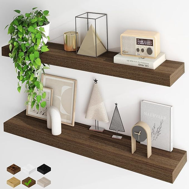 Fun Memories Floating Shelves for Wall, 40Inch Floating Shelves Set of 2, Hanging Shelf with Invisible Brackets, Wood Shelves for Living Room, Bedroom, Kitchen, Walnut