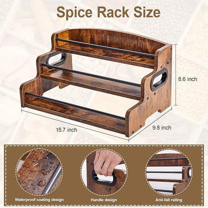 Wood Spice Rack Organizer for Cabinet, 3 Tier Spice Shelf Storage, Kitchen Seasoning Organizer for Spice Bottles, Jars, Seasonings, Baking Supplies
