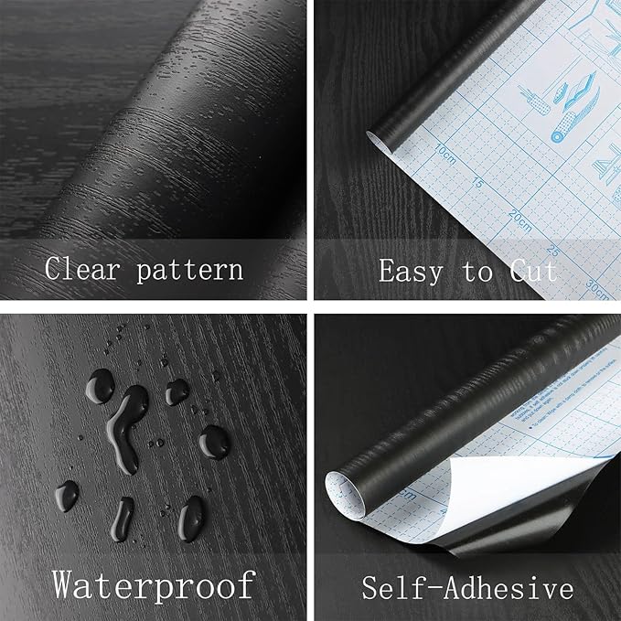 Heroad Peel and Stick Wallpaper Wood Contact Paper Wood Wallpaper Black Wood Grain Contact Paper Thicken Textured for Cabinets and Drawers Countertops Waterproof Self Adhesive Vinyl 17.5