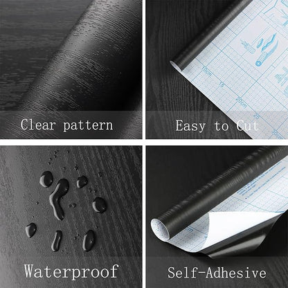 Heroad Peel and Stick Wallpaper Wood Contact Paper Wood Wallpaper Black Wood Grain Contact Paper Thicken Textured for Cabinets and Drawers Countertops Waterproof Self Adhesive Vinyl 23.6" x 393"