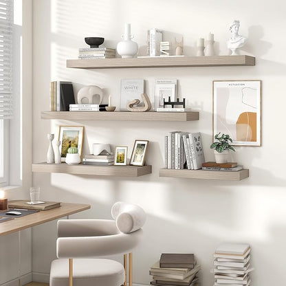 Heimlove Floating Shelves for Wall 48 Inch Long,Extra Large and Thick Wood Shelves Mounted Storage Hanging Shelf Invisible Bracket for Bedroom,Living Room,Kitchen,Office,Set of 2,Grey