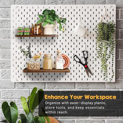 2 Pack Walnut Color Pegboard Shelf, Pegboard Accessories, Wooden Pegboard Shelves with Pegboard Hooks, Compatible with IKEA Skadis Pegboard
