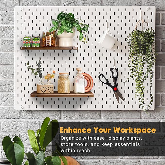 2 Pack Walnut Color Pegboard Shelf, Pegboard Accessories, Wooden Pegboard Shelves with Pegboard Hooks, Compatible with IKEA Skadis Pegboard