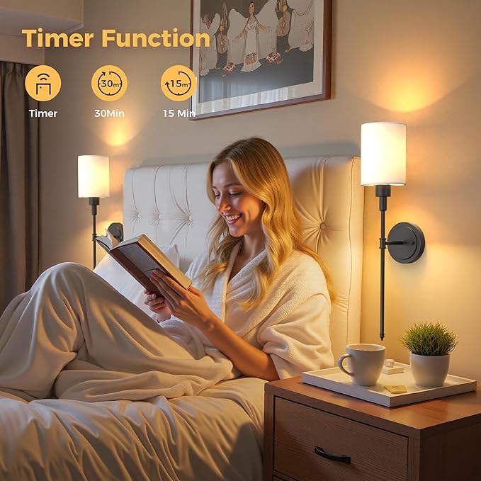 DORESshop Battery Operated Wall Sconce Set of 2, Wireless Wall Light Easy to Install, 7 Color Rechargeable Wall Sconces, Sconce Wall Decor Set of 2 for Bedroom, Living Room, Black, 24.3in