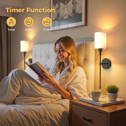 DORESshop Battery Operated Wall Sconce Set of 2, Wireless Wall Light Easy to Install, 7 Color Rechargeable Wall Sconces, Sconce Wall Decor Set of 2 for Bedroom, Living Room, Black, 24.3in