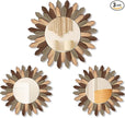 3 Pcs Boho Wall Decor Round Sunburst Mirror Boho Circle Mirror with Rustic Wood Frame Decorative Hanging Wall Art for Farmhouse Home Decor,17 Inch and 12 Inch(Tril Color)