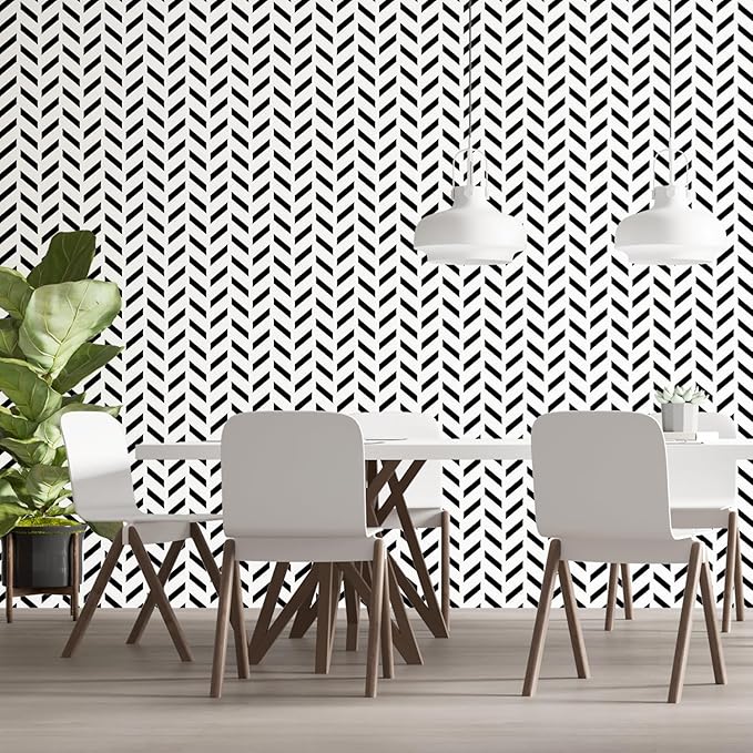 Black and White Peel and Stick Wallpaper Striped Wallpaper Herringbone Contact Paper 17.3"x120" Lattice Self Adhesive Waterproof Vinyl Roll for Bathroom Kitchen Backsplash Cabinets