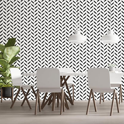 Black and White Peel and Stick Wallpaper Striped Wallpaper Herringbone Contact Paper Self Adhesive Waterproof Vinyl Roll for Bathroom Kitchen Backsplash Cabinets A Set of 17.3"x480"