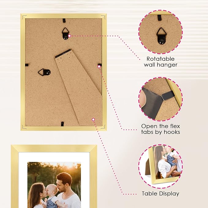 FIXSMITH 5x7 Picture Frame Bulk-4 Pack, Gold Picture Frames Collage Wall Decor, Wall & Tabletop Picture Frames, Photo Frame with HD Plexiglass, Display Pictures 4x6 with Mat or 5x7 Without Mat
