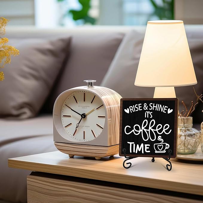 Coffee Desk Decor Sign, Coffee Time Sign With Stand For Farmhouse Home Kitchen Table, Wine Sign For Farmhouse Home Kitchen Bar Shelf Table, Gifts For Family Friend Coworker, B14