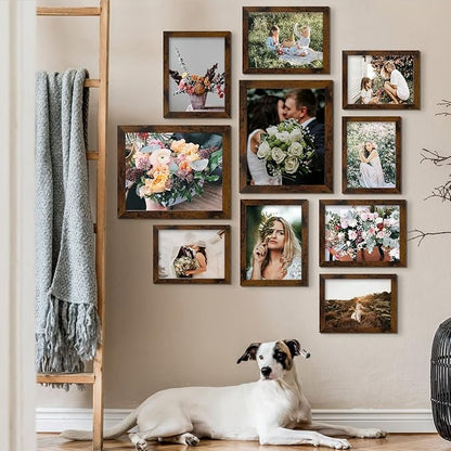 LUCKYLIFE Picture Frame Set 10-Pack, Gallery Wall Frame Collage with 8x10 5x7 4x6 Frames in Yellow Brown Finishes