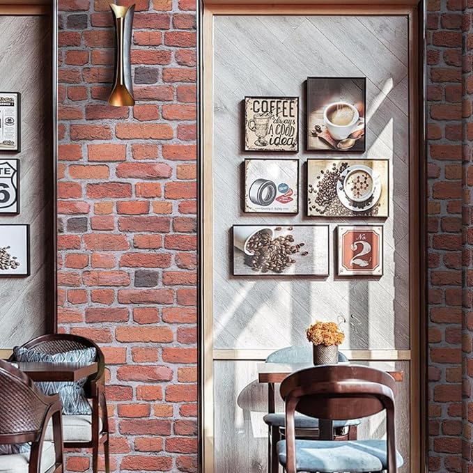 Abyssaly Brick Peel and Stick Wallpaper - Red Brown Brick Wrapping Paper Contact Paper - Faux Stone Wallpaper for Fireplace Kitchen Party Decoration 17.5