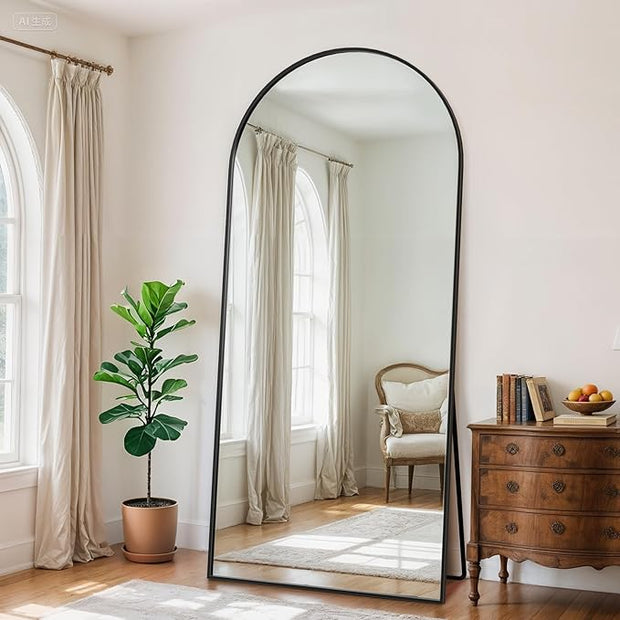 Full Length Mirror, 76" x 34" Arched Full Body Mirror Large Standing Floor Mirrors, Mirrors for Bedroom, Bathroom, Living Room Standing or Wall Leaning, Black
