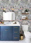 Peel and Stick Wallpaper Vintage Wall Paper Gray/Purple Floral Contact Paper Removable Wallpaper 17.3