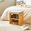 YMYNY Shoe Storage Bench with Cushion, 2 Tier Shoe Rack with Padded Seat, Adjustable Shoe Organizer Cabinet for Entryway, Living Room, Hallway, Closet, Bedroom, 15.4L*11W*16.54H, Natural, UHBD028N