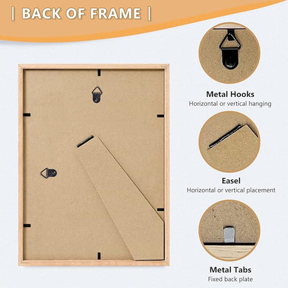 8x10 Picture Frame, OAK Wood Photo Frame 5x7 with Mat or 8x10 without Mat with Perspex Glass for Vertical or Horizontal Tabletop Wall Display for Photos, Paintings, Birthday Christmas Gift, Set of 4