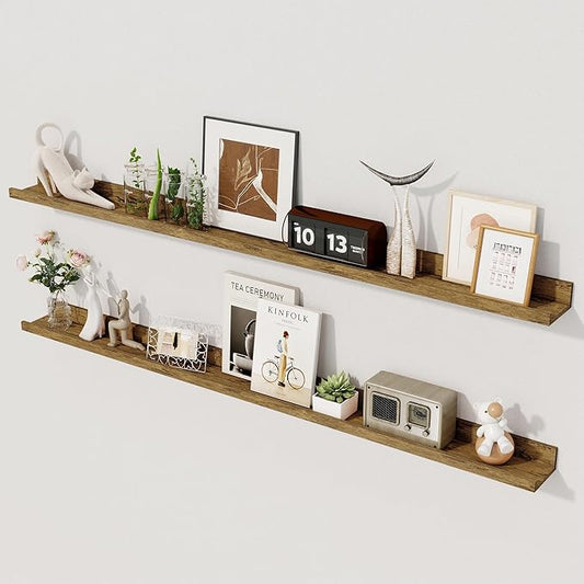Axeman 48 Inch Floating Shelves | Picture Ledge Shelf Set of 2 | Rustic Brown Wall Shelves with Lip | Brown Picture Shelf for Wall with Ledge | Photo Ledges 48 Inch