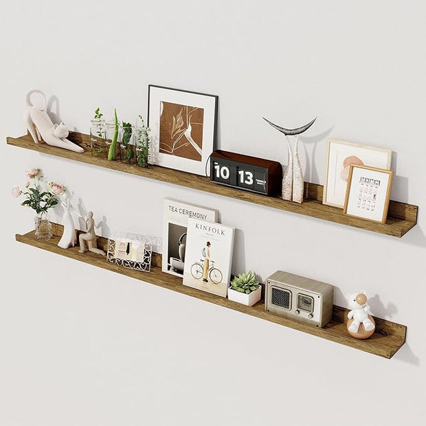 Axeman 48 Inch Floating Shelves | Picture Ledge Shelf Set of 2 | Rustic Brown Wall Shelves with Lip | Brown Picture Shelf for Wall with Ledge | Photo Ledges 48 Inch
