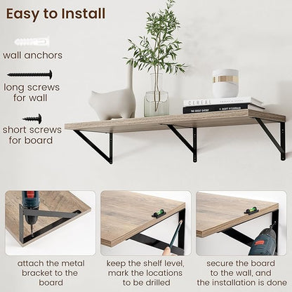 Axeman 12 Inch Deep Floating Shelves for Wall - 36 Inch Wide x 12 Inch Deep Wall Shelves Set of 2 - Rustic Grey Wood Floating Shelves for Living Room