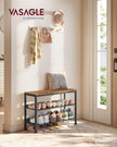 VASAGLE Shoe Rack for Entryway, 3-Tier Shoe Rack Organizer with Storage Shelves and Spacious Top, Freestanding, Adjustable, Industrial, Rustic Brown and Ink Black ULBS043KD01