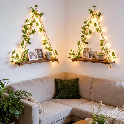 2PCS Floating Shelves for Wall, Plant Wall Decor, Hanging Shelf, Cottage Core Decor, Trinket Shelf, Wood Floating Storage Shelf for Bedroom Bathroom Living Room