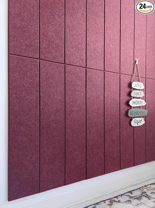 Shiplap Felt Wall Panels for Interior Wall Decor, Accent Wall Paneling for Bedroom Living Room & Office, Peel and Stick, Sound Absorbing – 24 Pack Felt Tiles with Adhesive – Redwine
