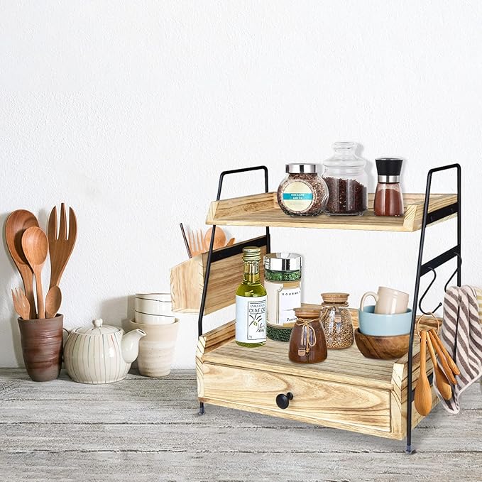 Coffee Bar Accessories and Organizer Countertop, Coffee Station Organizer Kitchen Counter Shelf, Condiment Storage,Cup Lid Holder Countertop Shelf for Bathroom