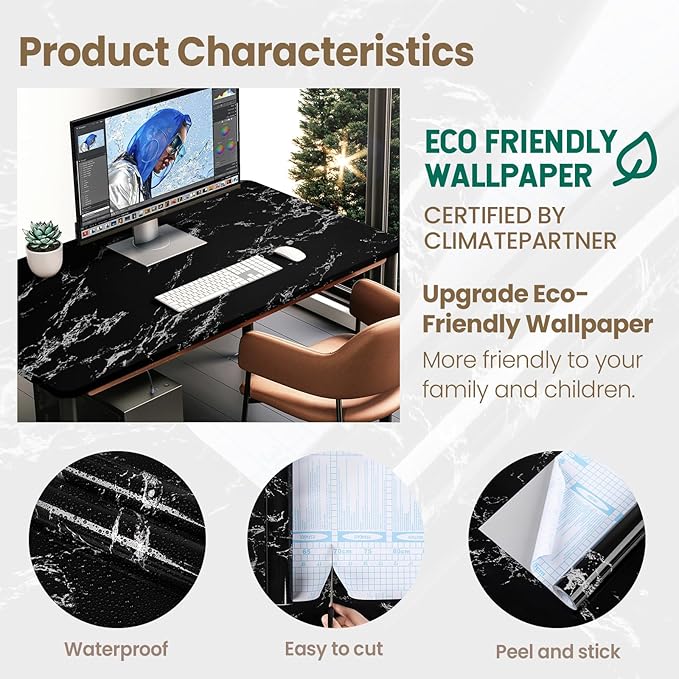 practicalWs Glossy Marble Wall Paper Granite Black/Grey Kitchen Countertop Cabinet Furniture Refurbishment Removable Wallpaper Peel and Stick Vinyl Roll 23.6" x 118.1"