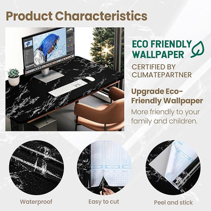 practicalWs Glossy Marble Wall Paper Granite Black/Grey Kitchen Countertop Cabinet Furniture Refurbishment Removable Wallpaper Peel and Stick Vinyl Roll 23.6" x 118.1"