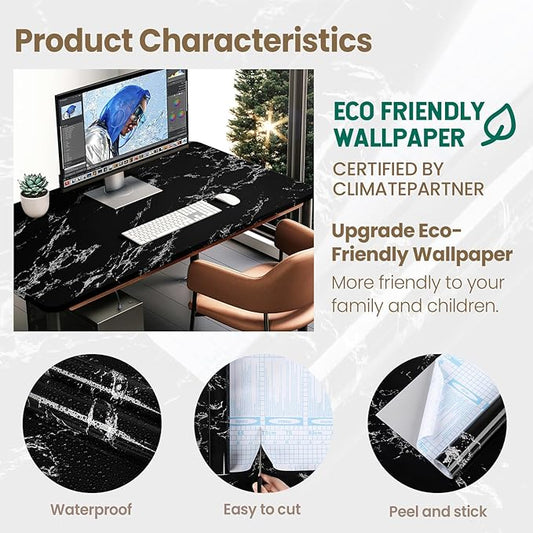practicalWs Glossy Marble Wall Paper Granite Black/Grey Kitchen Countertop Cabinet Furniture Refurbishment Removable Wallpaper Peel and Stick Vinyl Roll 23.6" x 118.1"