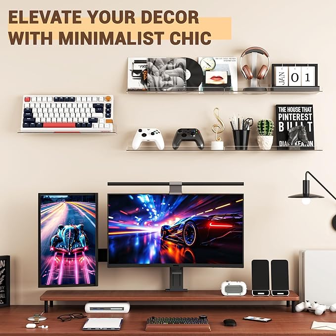 Floating Shelves for Wall Decor, 15" Extra Clear Wall Shelves for Bedroom, Living Room, Kitchen, Bathroom Decor, Nail Polish/Book/Decoration/Makeup/Perfume Organizer Floating Shelf-3Pack